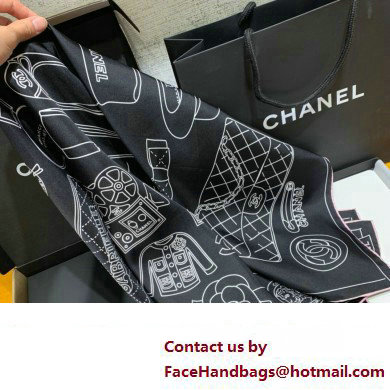 Chanel Silk Twill Black  &  Light Pink square scarf AA9820 2024